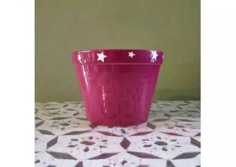 Ceramic Planter - Dark Pink With Stars