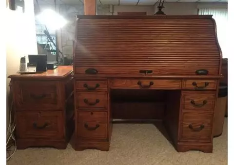Roll Top Desk / Matching File Cabinet